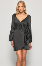 Satin Dress with Wrap Front Tie Detail