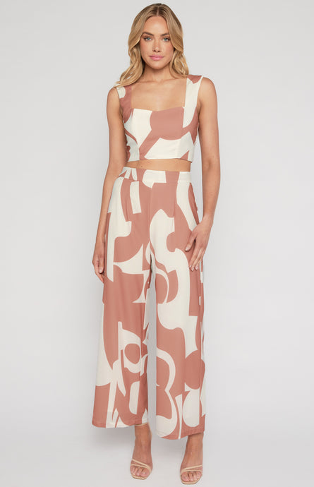 Abstract Contrast Print Set with Top & Pants