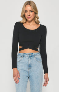 Knit Long Sleeve Top With Waist Tie Details