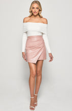 Faux Pleated Leather Skirt with Asymmetrical