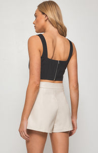 Curved Hem Corset Top with Boning Detail