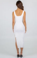 Wide Rib Textured Knit Dress With Side Split - White