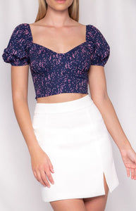 Speckle Love Heart Print Crop With Front Button Detail