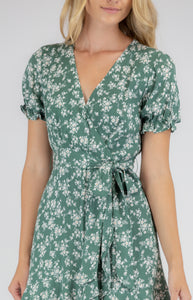 Sage with White Floral Cotton Dress