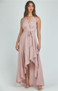 Pleated Front Detail Maxi Dress with Waterfall Hem