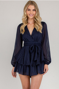 Textured V-Neckline Playsuit with Ruffle