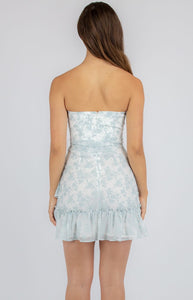 Embroidered Fabrication Strapless Dress with Ruffle Hem