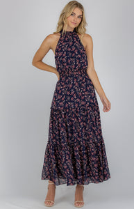 High Neckline Maxi Dress With Tiered Ruffle Details