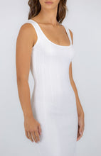 Wide Rib Textured Knit Dress With Side Split - White