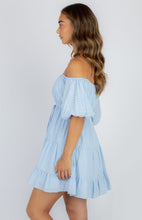 Cotton Off The Shoulder Baby Doll Dress - Blue